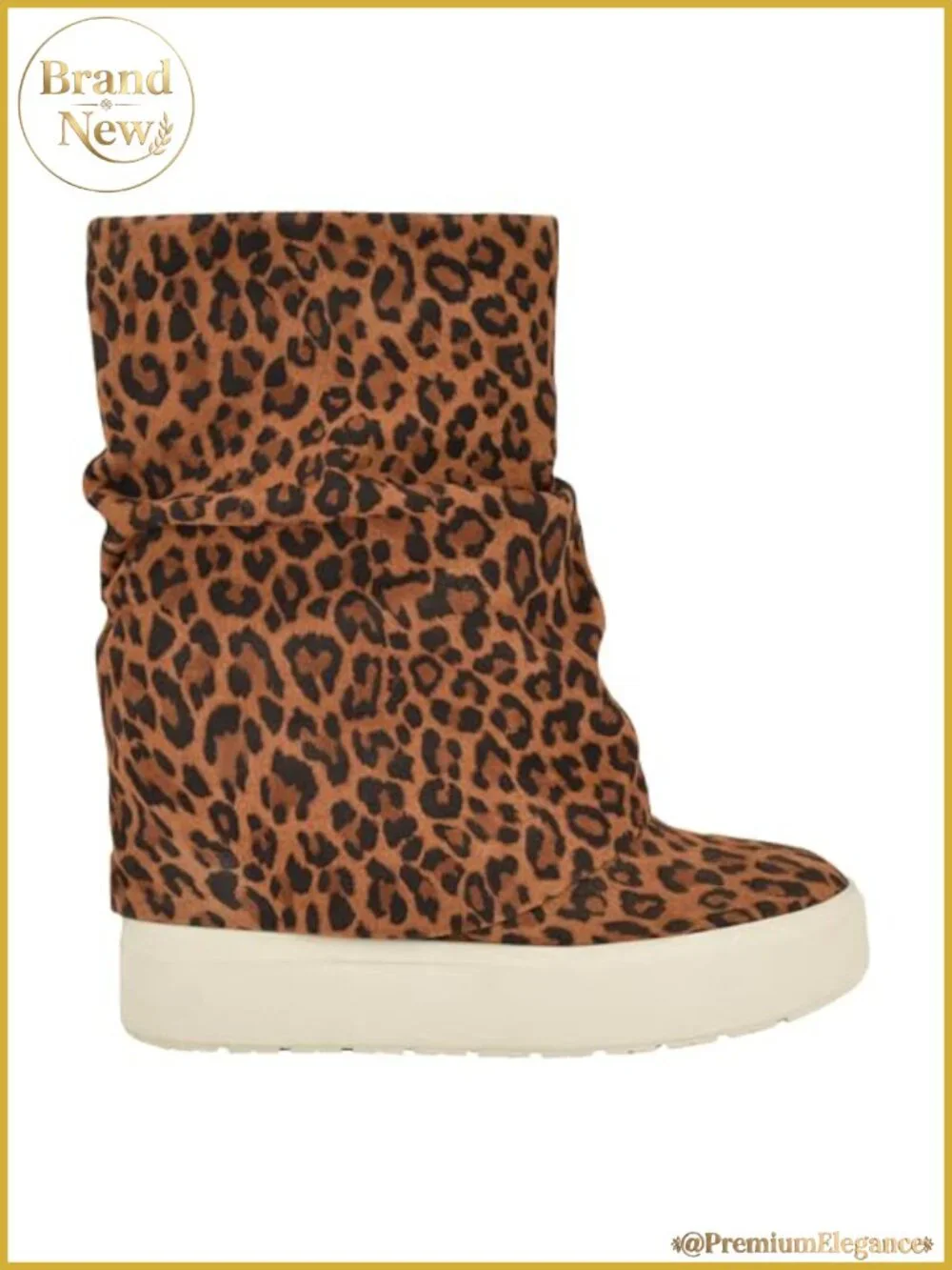 Suede Slouchy Foldover Ankle Bootie with Wedge Heel, Pull-On Round Toe